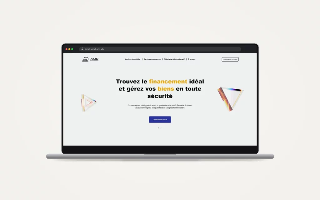 Site web AMD Solutions réalisé par le HUB Gencie, affiché sur un ordinateur portable