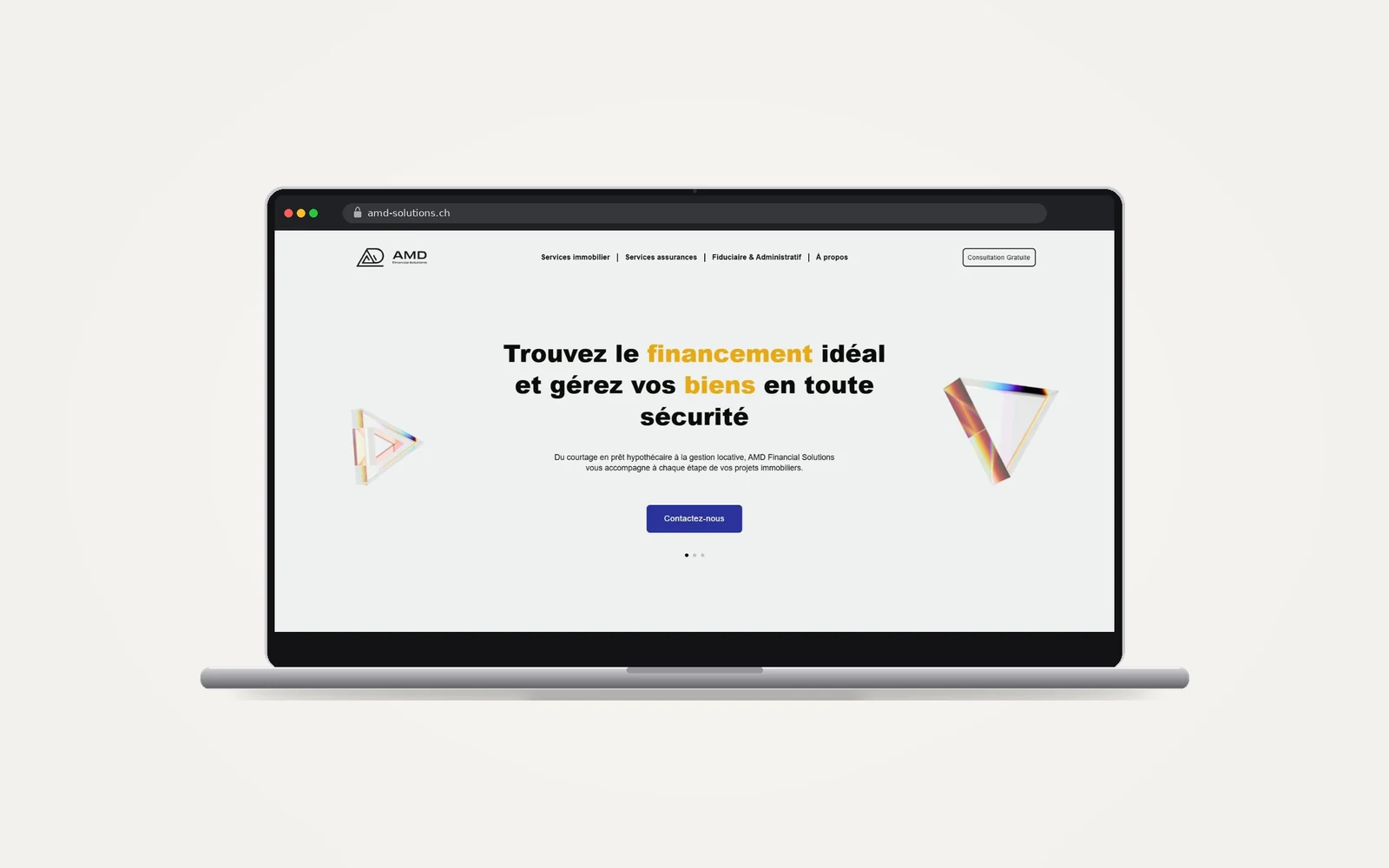 Site web AMD Solutions réalisé par le HUB Gencie, affiché sur un ordinateur portable