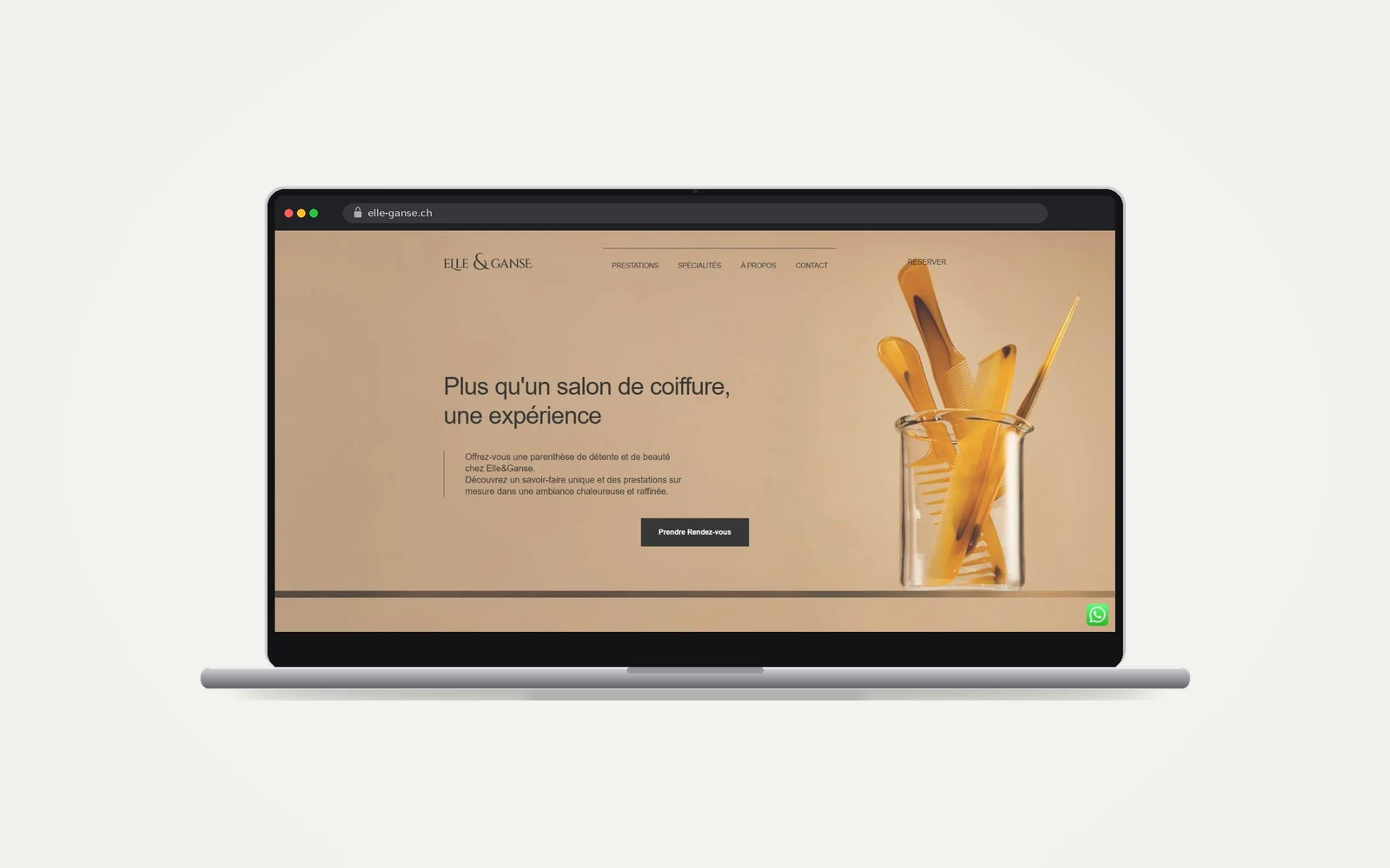 Site web Elle & Ganse réalisé par le HUB Gencie, affiché sur un ordinateur portable