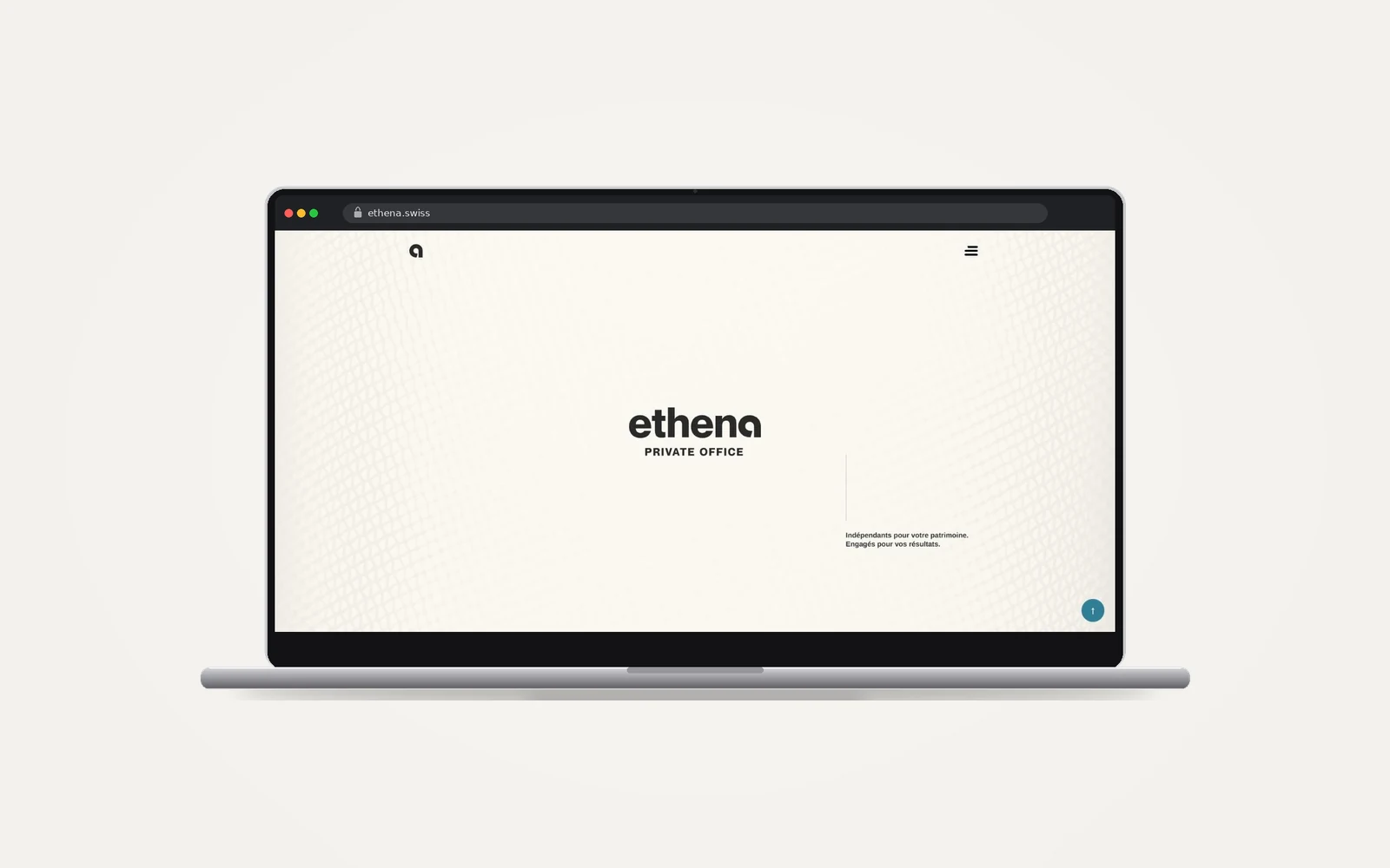 Site web Ethena réalisé par le HUB Gencie, affiché sur un ordinateur portable