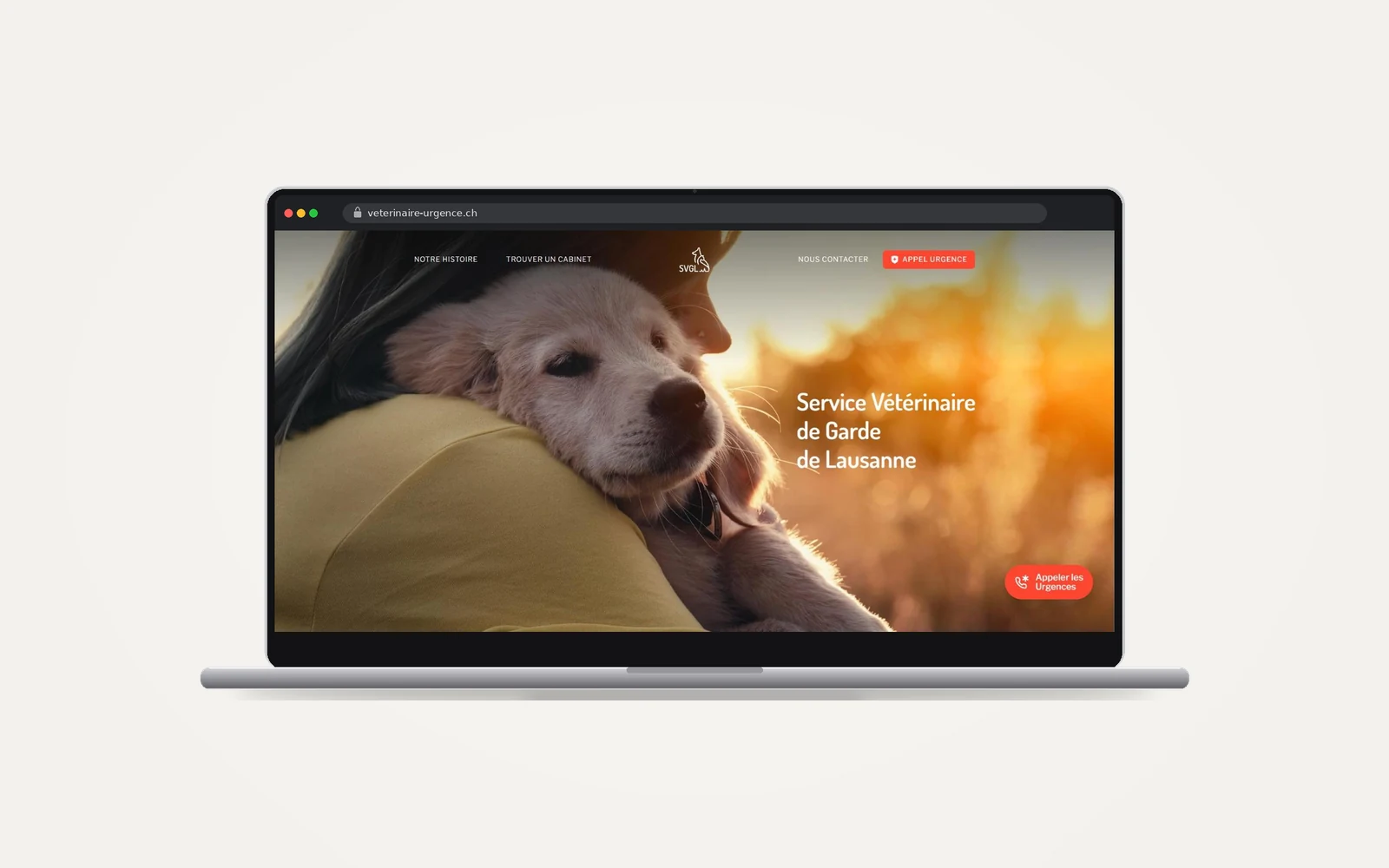 Site web Service Vétérinaire de Garde réalisé par le HUB Gencie, affiché sur un ordinateur portable