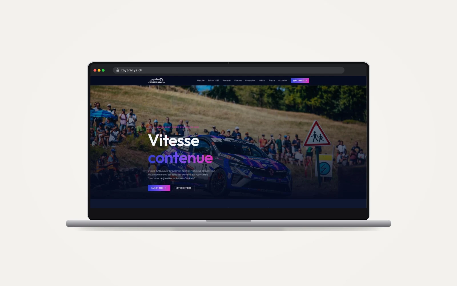 Site web Xaya Rallye réalisé par le HUB Gencie, affiché sur un ordinateur portable